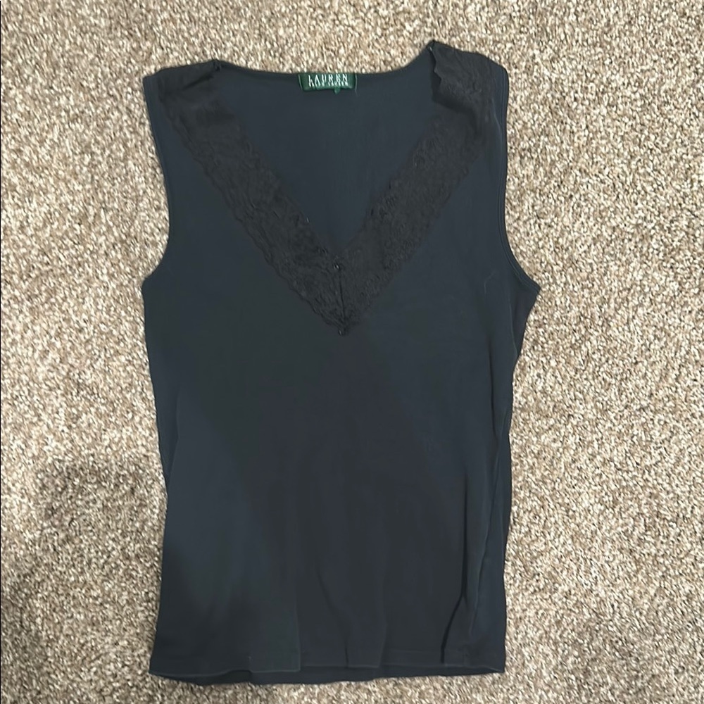 Lauren Ralph Lauren Black Embellished Fitted Tank Top